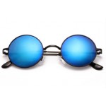 Blue Round Circle Mirror Polarized Lens Black Metal Frame Vintage Sunglasses